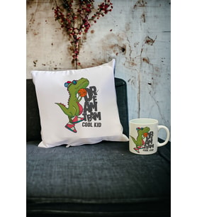 Dinozor Kupa Bardak ve Yastık Set (Beyaz)