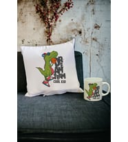 Dinozor Kupa Bardak ve Yastık Set (Beyaz)