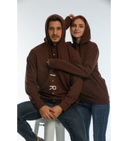Süperlife Erkek Kapşonlu Regular Fit Air Baskılı İnce Sweatshirt SPR22SW162 (Kahverengi)