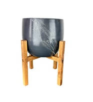 Bitki Tasarımı Ev Dekorasyon Aksesuar Gri Üzeri Beyaz Mermer Efektli Toprak Saksı Saksılık Salon Çiçeklik 4 Ayaklı - 19 CM