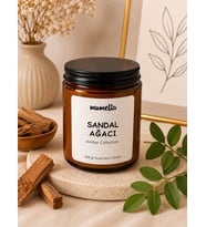 Mumelia Amber Kavanoz - Doğal Soya Cam Bardak Mum - Sandal Ağacı Kokulu