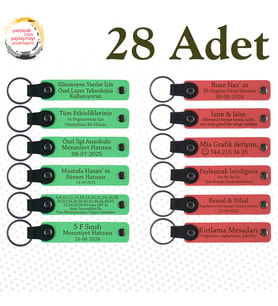 F Yeşili & Nar Çiçeği, Yılbaşı Kutlamalarına Anlamlı Anı 28’li Set, Mesajlı Deri Hatıra Anahtarlık