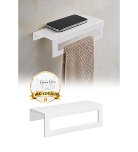 Beyaz Metal Raflı Havlu Askısı Duvar Havluluk Banyo Organizer 27 cm