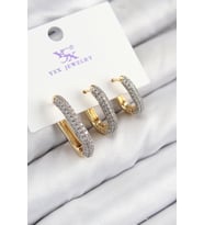 Pirinç Zirkon Taşlı 3'lü Oval Dikdörtgen Model Gold Ve Gümüş Renk Kadın Küpe