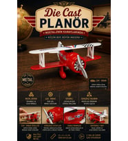 Die-Cast Metal Çek Bırak Oyuncak Savaş Uçağı 15 cm Kırmızı