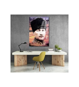 Gökyüzü ve Atatürk Görseli Cam Tablo HD Dijital Baskı Ev Ofis Dekoru