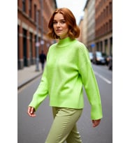 Kadın Gri Oversize Dik Yaka Akrilik Selanik Dokuma Uzun Kollu Basic Triko Kazak Kaliteli Şık