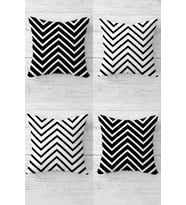 Zigzag Desenli Siyah Beyaz Gizli Fermuarlı Kırlent Kılıfı Koltuk Yastık Kılıfı Takım(4adet)