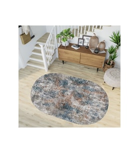 Eliana Home Baskılı, Yıkanabilir Kaymaz Taban Oval Halı LNA7236-SD292 100x150 cm (Gri)