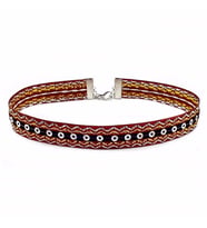 Sarı-Beyaz Simli Kahverengi Kadın Choker Tasma Kolye