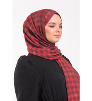Geometrik Desen Modal Seri Şal Eşarp Askısı ile Birlikte 75x190 cm Bordo Siyah-7
