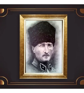 Altın Varaklı Çerçeveli Paspartulu Atatürk Tablo z5164 (Gold)