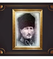 Altın Varaklı Çerçeveli Paspartulu Atatürk Tablo z5164 (Gold)