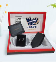 BK Gift Kişiye Özel Dünyanın En İyi Babası Tasarımlı Mesajlı Kutuda Cüzdan Kravat ve Kol Düğmesi Hediye Seti-3