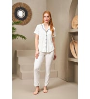 Pjs 25118 Kadın Puanlı Düğmeli Kısa Kollu Pijama Takım
