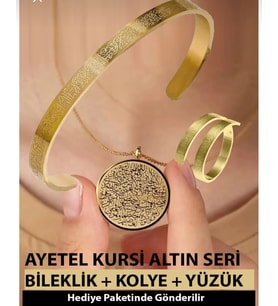 özel kaplama ayetek kürsi yazılı kolye yüzük bileklik set