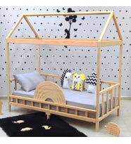 Markaawm Çatılı Montessori Yatak 90x190 Doğal Çam Çocuk Karyola 120X200 (Karışık)