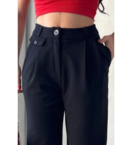 Kadın Jessia Bel ve Paça Düğmeli Balon Model Likralı Kumaş Pantolon