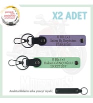 Yol Tutkunları İçin, İsim Plaka ve 0+ Kan Grubuna Kişiselleştirilmiş 2'li Anahtarlık, Mor-Yeşil-Syh (Çok Renkli)