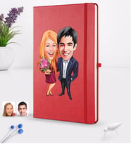 BK Gift Kişiye Özel Sevgililer Karikatürlü Karikatürlü Kırmızı Termo Deri Defter 16x24cm Model 94