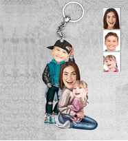 Kişiye Özel Anne Kız Oğul Ahşap Anahtarlık-1