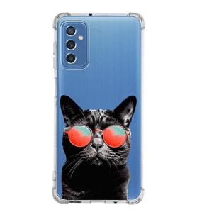 PrintiFy Samsung Galaxy M52 Uyumlu Kedi 3 Baskılı Şeffaf Köşe Korumalı Antişok Kılıf