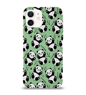 Apple iPhone 12 Mini Uyumlu Lansman Kılıf Panda Tasarımlı İçi Kadife Kapak-Yeşil (Şeffaf)