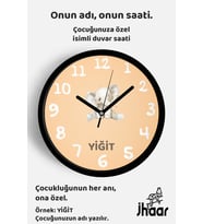 İsme Özel Sevimli Fil Çocuk Odası Duvar Saati Orta Boy 30 cm Siyah Camlı Sessiz