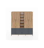 Hyperion Dolap 9 Raflı 10 Çekmeceli 2 Askılı 220x44x243 Çam-Çam/Antrasit