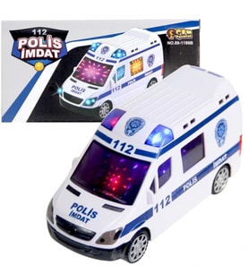 3D Işıklı, Sirenli Çarp Dön Sensörlü Polis Arabası (Beyaz)