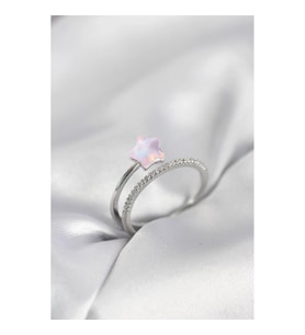 Mey İthalat® Gümüş Renk Zirkon Taşlı Pembe Halley Model Kadın Yüzük