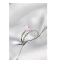 Mey İthalat® Gümüş Renk Zirkon Taşlı Pembe Halley Model Kadın Yüzük