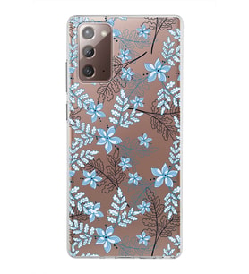 Samsung Galaxy Note 20 Kapak Floral Mavi Tasarımlı Şeffaf Silikon Kılıf