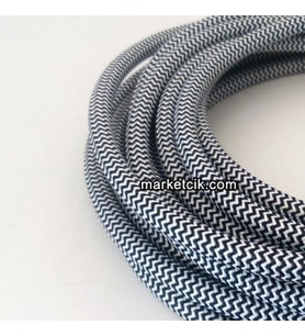 Marketcik 2x0,50mm Siyah Beyaz Renk Dekoratif Örgülü Kumaş Kablo, 1 Metre