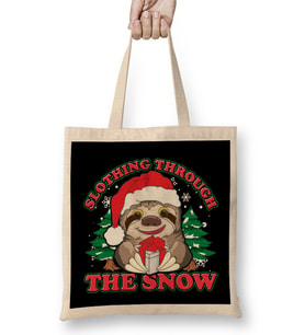 Cute Slothing Through the Snow Christmas Sloth Bez Çanta Uzun Saplı