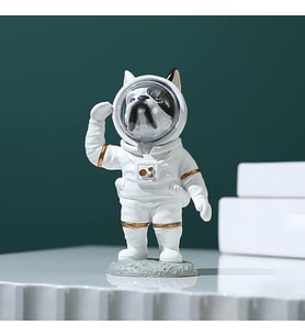 Modern Astronot Köpek Figür Biblo 14 cm Ev Ofis Masa Süsü Dekoratif Uzay Temalı Hediyelik Heykel (Beyaz)