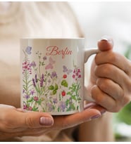 BK Gift Kişiye Özel İsimli Çiçek Tasarımlı Beyaz Kupa Bardak- 12, Arkadaşa Hediye, Sevgiliye Hediye, Doğum Günü Hediyesi