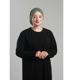 Yağ Yeşili Pratik Hazır Geçmeli Tesettür Bone Sandy Büzgülü Salaş 2119_36