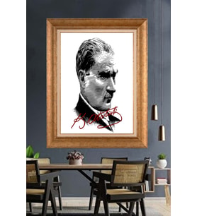 Altın Varaklı Çerçeveli Paspartulu Atatürk Tablo TR1166 (Gold)