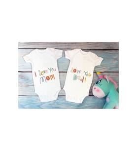 Özel Tasarım Lisanslı I Love Mom Dad Ikili Bebek Body Beyaz 2li Anne Baba Bebek Badi Zıbın