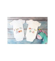 Özel Tasarım Lisanslı I Love Mom Dad Ikili Bebek Body Beyaz 2li Anne Baba Bebek Badi Zıbın