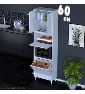 Eliusta Vega 60 cm Fırın Uyumlu Çok Amaçlı Organizer Sepetli Mutfak Kiler Banyo Oyuncak Dolabı 60x213x32 cm