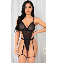 Arias Closet Siyah İp Detaylı Tül Fantezi Body