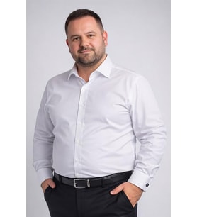 Beyaz Ekstra Büyük Yaka 4 Drop Rahat Kesim Micro Kumaş Kol Düğmeli Regular Fit Erkek Gömlek // 189-1