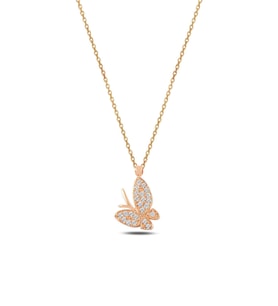 Kadın Rose Zirkon Taşlı Kelebek Model Gümüş Kolye Gklklbkmdl1-ros