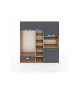 Hyperion Dolap 11 Raflı Tek Çekmeceli 7 Kapaklı 220x44x243 Çam-Antrasit/Antrasit