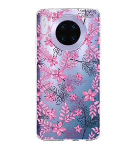 Huawei Mate 30 Uyumlu Kapak Floral Pembe Tasarımlı Şeffaf Silikon Kılıf