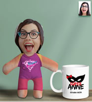 BK Gift Kişiye Özel Fotoğraflı Pembe Süper Anne Bebek Yastık ve Kupa Bardak Hediye Seti-6, Anneye Hediye, Anneler Günü Hediyeleri