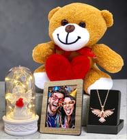 Kişiye Özel Set Fotoğraf & Led Işıklı Fanus & Anka Kuşu Kolye & Peluş Ayıcık (Model 3)