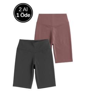 Kadın 2'li Paket Kısa Tayt Siyah - Pembe Yüksek Bel Toparlayıcı Esnek Günlük Ve Spor Kısa Tayt